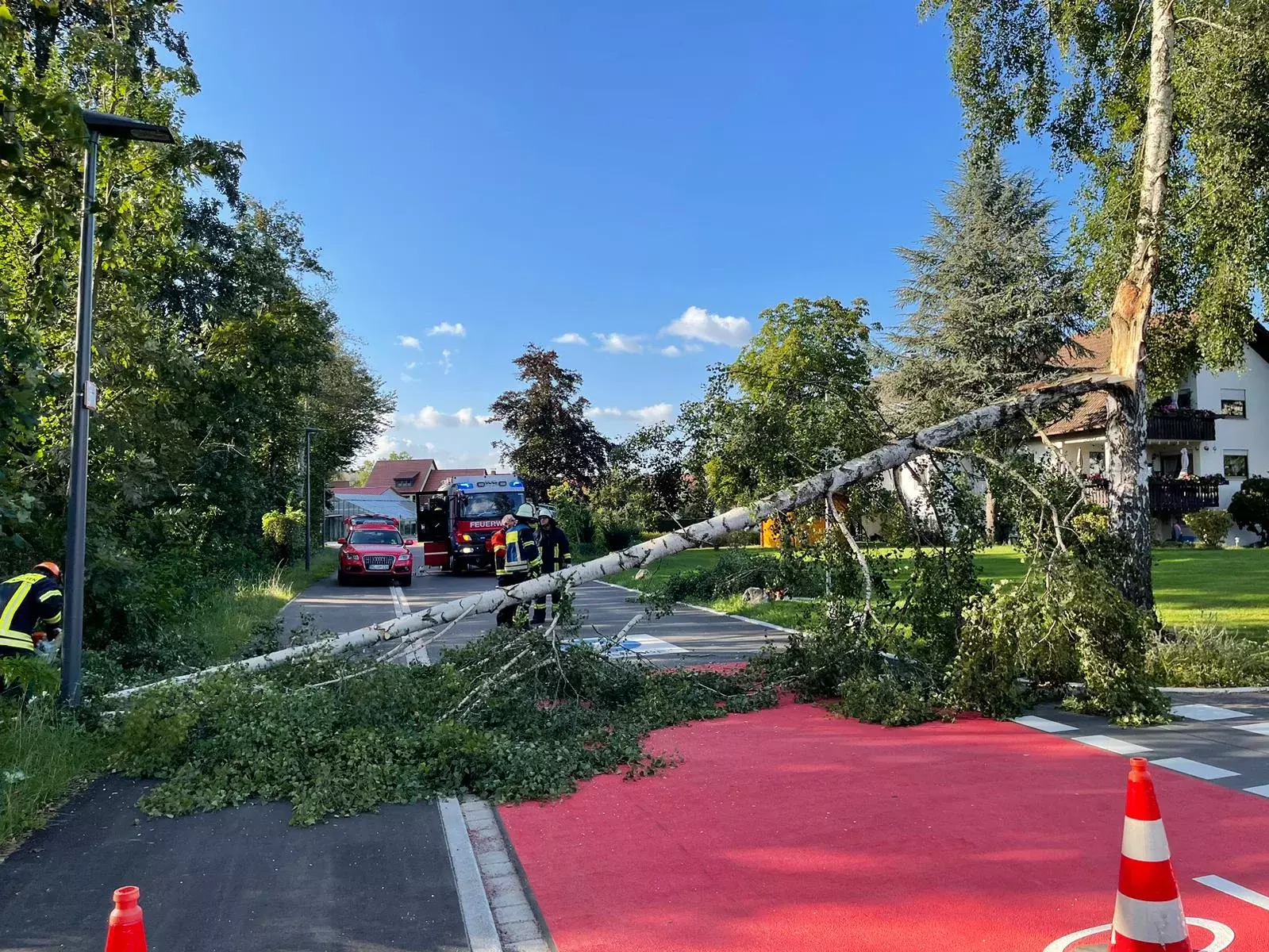 Baum blockiert Fahrbahn